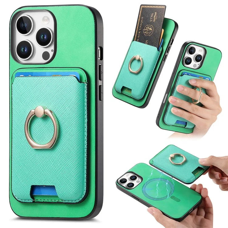 For iPhone 16 Pro Max Magnetic Case Leather+TPU Phone Cover Detachable Card Bag