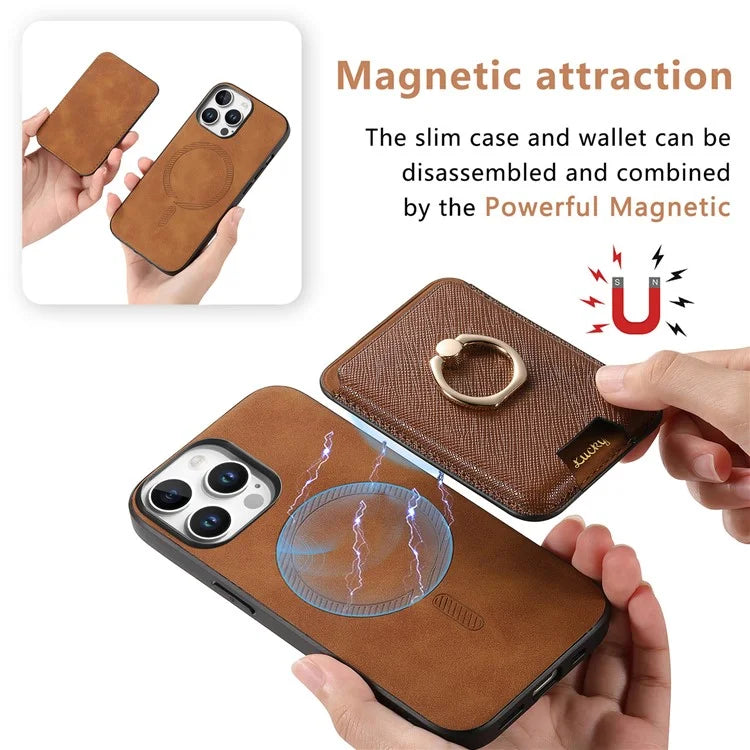 For iPhone 16 Pro Max Magnetic Case Leather+TPU Phone Cover Detachable Card Bag