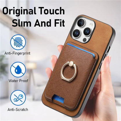 For iPhone 16 Pro Max Magnetic Case Leather+TPU Phone Cover Detachable Card Bag