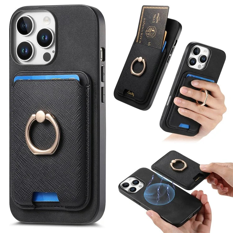 For iPhone 16 Pro Max Magnetic Case Leather+TPU Phone Cover Detachable Card Bag