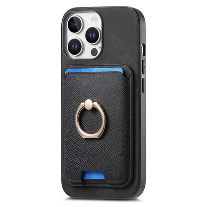 For iPhone 16 Pro Max Magnetic Case Leather+TPU Phone Cover Detachable Card Bag