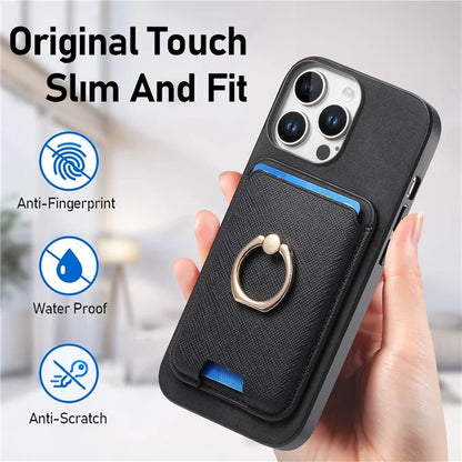 For iPhone 16 Pro Max Magnetic Case Leather+TPU Phone Cover Detachable Card Bag