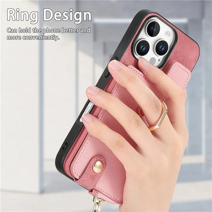 For iPhone 16 Pro Case Zipper Pocket Kickstand Leather Phone Back Cover