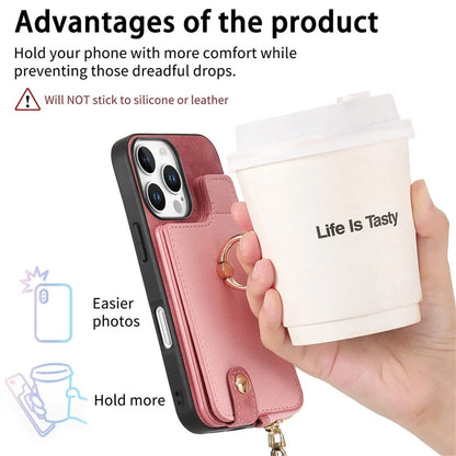 For iPhone 16 Pro Case Zipper Pocket Kickstand Leather Phone Back Cover