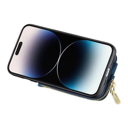 For iPhone 16 Pro Case Zipper Pocket Kickstand Leather Phone Back Cover
