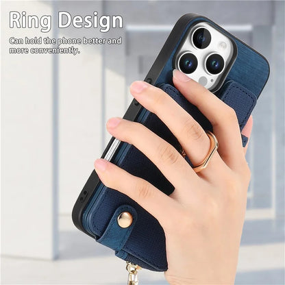 For iPhone 16 Pro Case Zipper Pocket Kickstand Leather Phone Back Cover