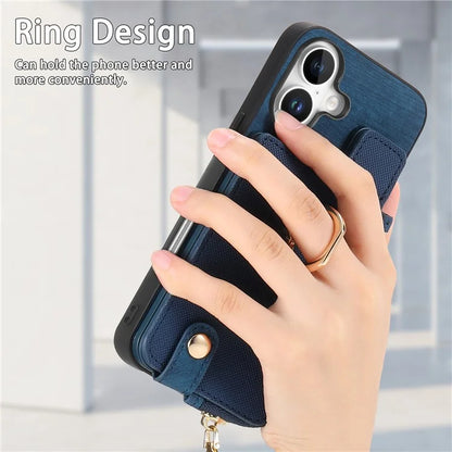 For iPhone 16 Plus Case Zipper Pocket Kickstand Leather Phone Back Cover