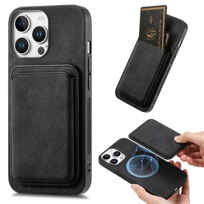 D12 For iPhone 16 Pro Max Case Leather+TPU Retro Phone Cover with Detachable Card Slot