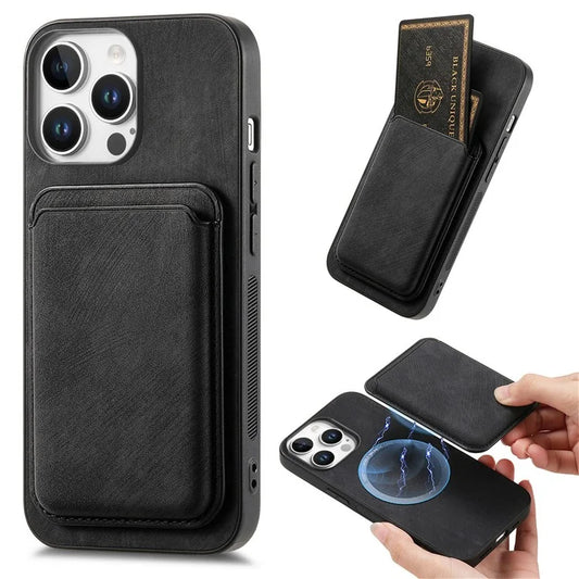 D12 For iPhone 16 Pro Max Case Leather+TPU Retro Phone Cover with Detachable Card Slot
