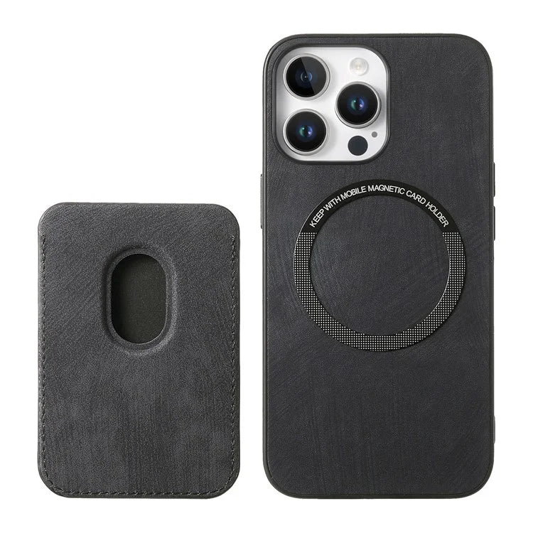D12 For iPhone 16 Pro Max Case Leather+TPU Retro Phone Cover with Detachable Card Slot
