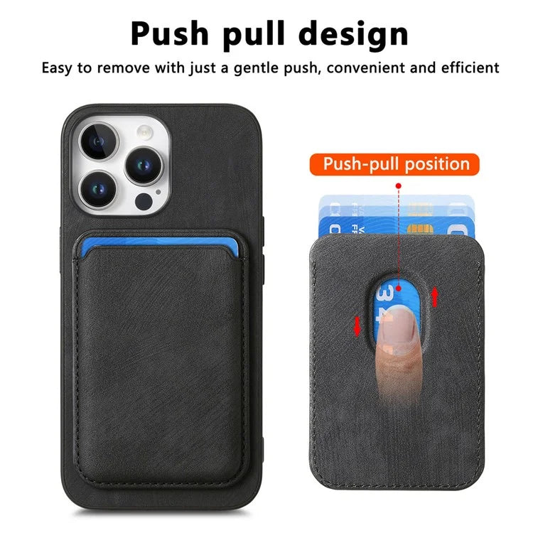 D12 For iPhone 16 Pro Max Case Leather+TPU Retro Phone Cover with Detachable Card Slot