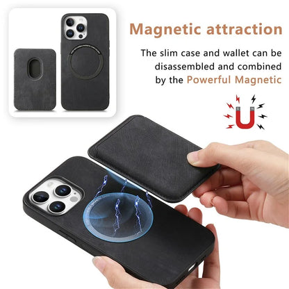D12 For iPhone 16 Pro Max Case Leather+TPU Retro Phone Cover with Detachable Card Slot