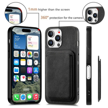 D12 For iPhone 16 Pro Max Case Leather+TPU Retro Phone Cover with Detachable Card Slot
