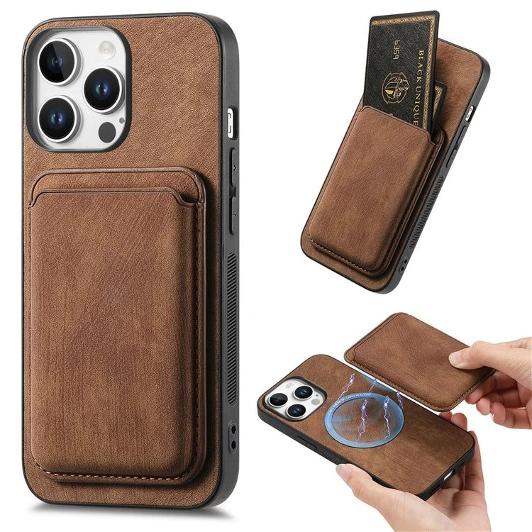 D12 For iPhone 16 Pro Max Case Leather+TPU Retro Phone Cover with Detachable Card Slot