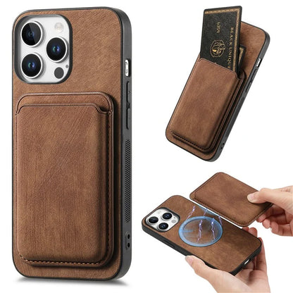 D12 For iPhone 16 Pro Max Case Leather+TPU Retro Phone Cover with Detachable Card Slot