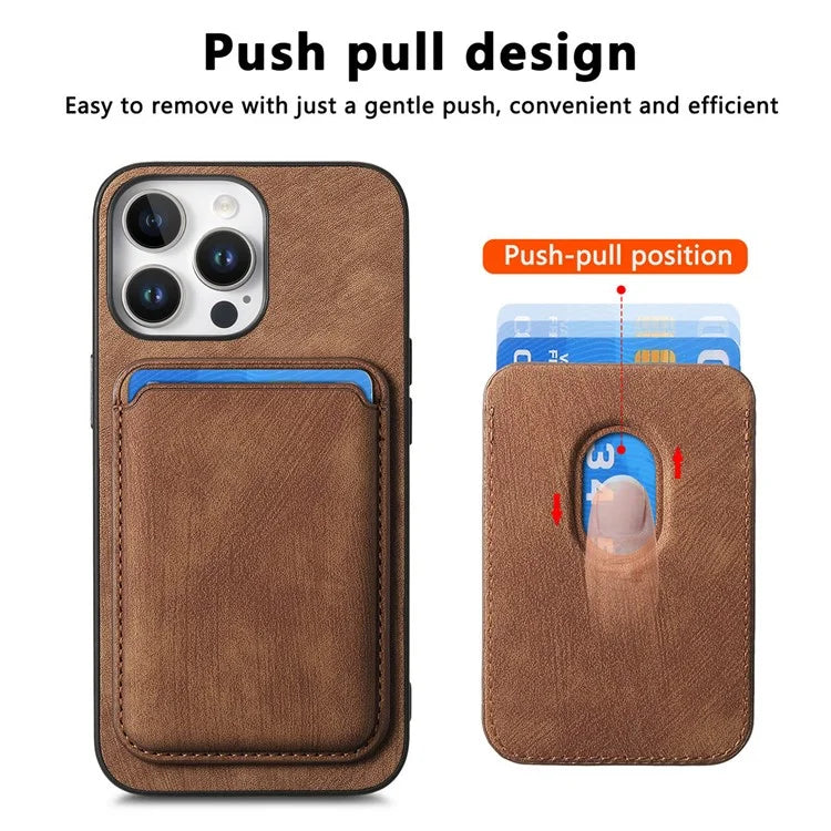 D12 For iPhone 16 Pro Max Case Leather+TPU Retro Phone Cover with Detachable Card Slot