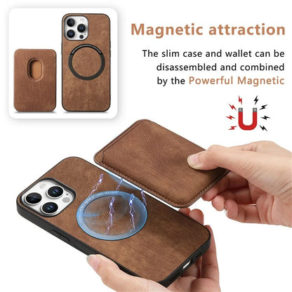 D12 For iPhone 16 Pro Max Case Leather+TPU Retro Phone Cover with Detachable Card Slot