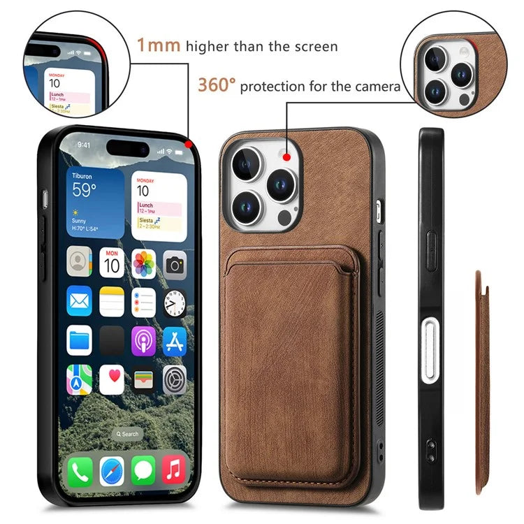 D12 For iPhone 16 Pro Max Case Leather+TPU Retro Phone Cover with Detachable Card Slot