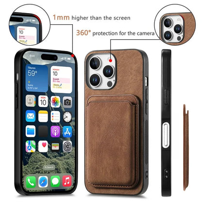 D12 For iPhone 16 Pro Max Case Leather+TPU Retro Phone Cover with Detachable Card Slot
