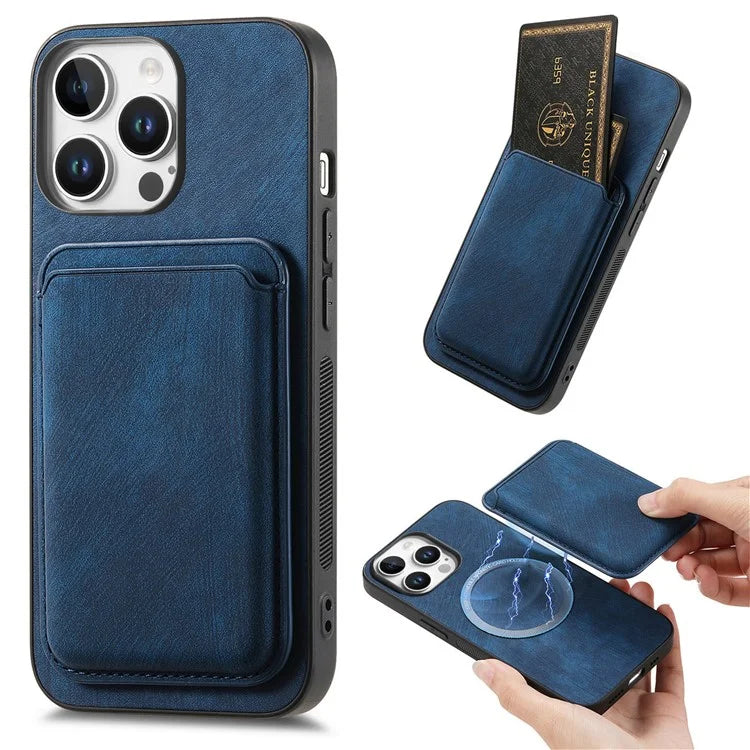D12 For iPhone 16 Pro Max Case Leather+TPU Retro Phone Cover with Detachable Card Slot