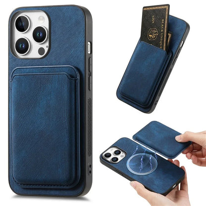 D12 For iPhone 16 Pro Max Case Leather+TPU Retro Phone Cover with Detachable Card Slot