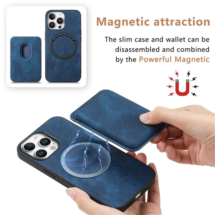 D12 For iPhone 16 Pro Max Case Leather+TPU Retro Phone Cover with Detachable Card Slot