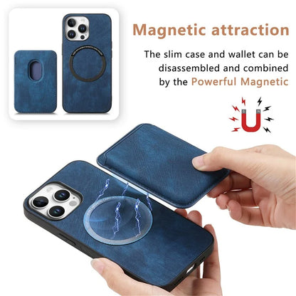 D12 For iPhone 16 Pro Max Case Leather+TPU Retro Phone Cover with Detachable Card Slot