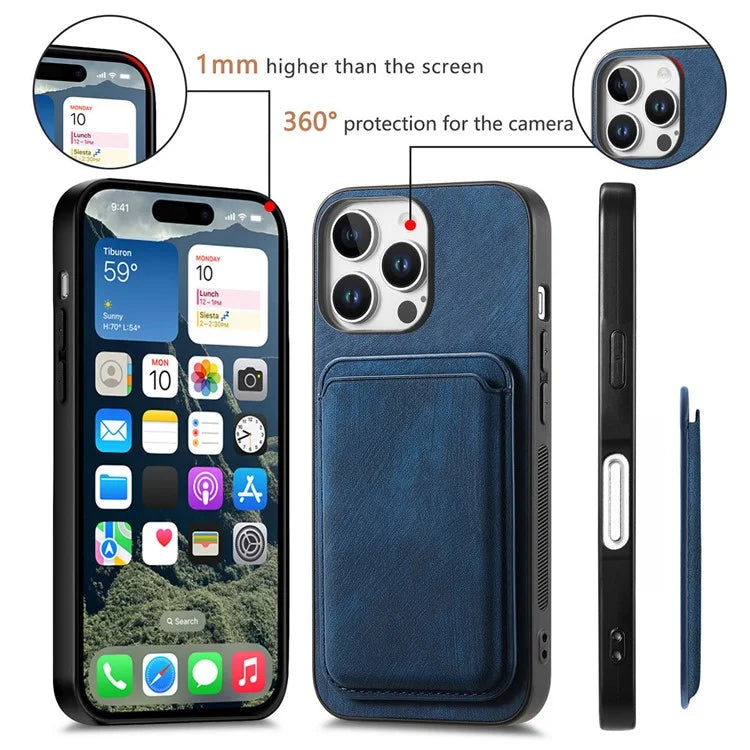 D12 For iPhone 16 Pro Max Case Leather+TPU Retro Phone Cover with Detachable Card Slot