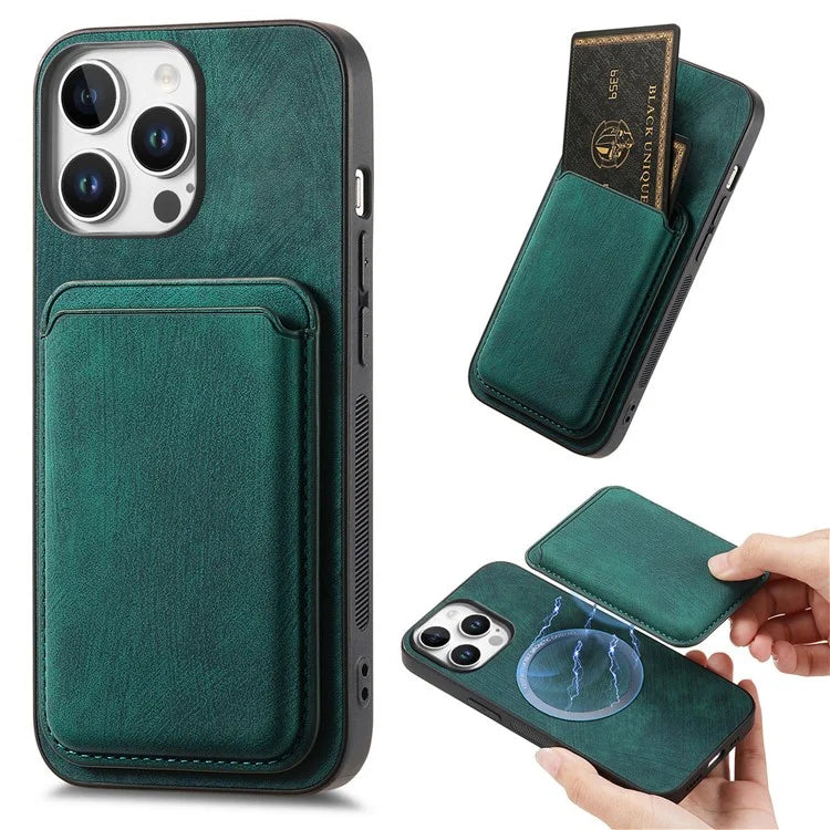 D12 For iPhone 16 Pro Max Case Leather+TPU Retro Phone Cover with Detachable Card Slot