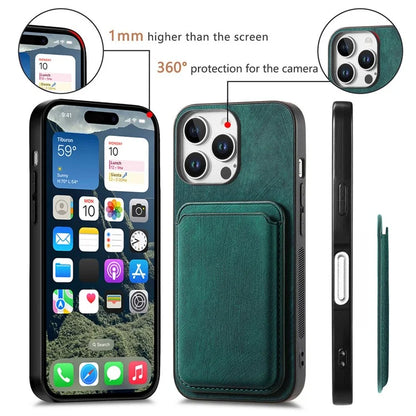 D12 For iPhone 16 Pro Max Case Leather+TPU Retro Phone Cover with Detachable Card Slot