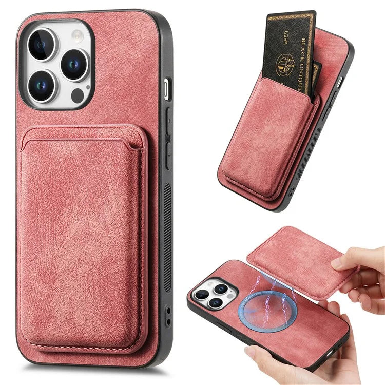 D12 For iPhone 16 Pro Max Case Leather+TPU Retro Phone Cover with Detachable Card Slot