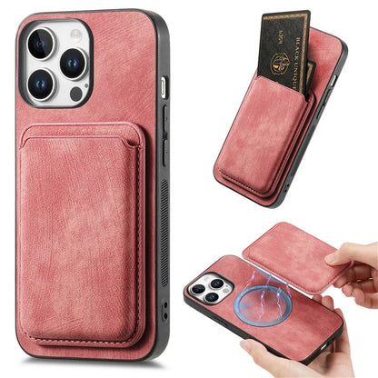 D12 For iPhone 16 Pro Max Case Leather+TPU Retro Phone Cover with Detachable Card Slot