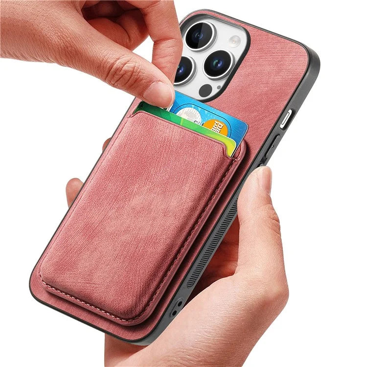 D12 For iPhone 16 Pro Max Case Leather+TPU Retro Phone Cover with Detachable Card Slot