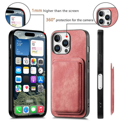 D12 For iPhone 16 Pro Max Case Leather+TPU Retro Phone Cover with Detachable Card Slot