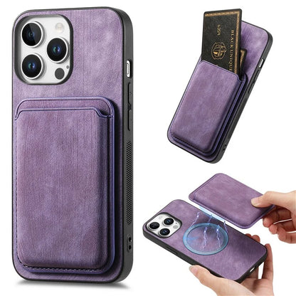 D12 For iPhone 16 Pro Max Case Leather+TPU Retro Phone Cover with Detachable Card Slot