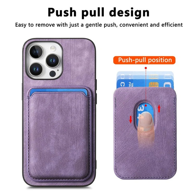 D12 For iPhone 16 Pro Max Case Leather+TPU Retro Phone Cover with Detachable Card Slot