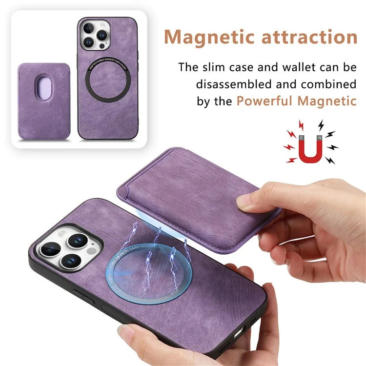 D12 For iPhone 16 Pro Max Case Leather+TPU Retro Phone Cover with Detachable Card Slot