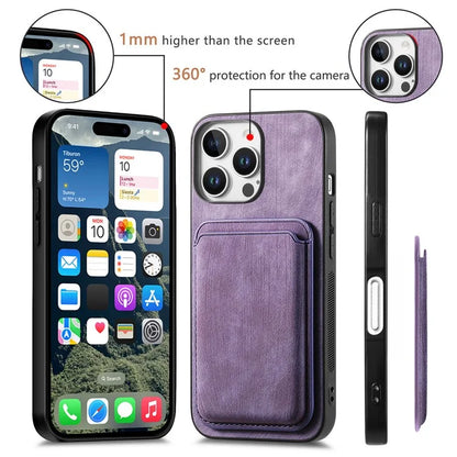 D12 For iPhone 16 Pro Max Case Leather+TPU Retro Phone Cover with Detachable Card Slot