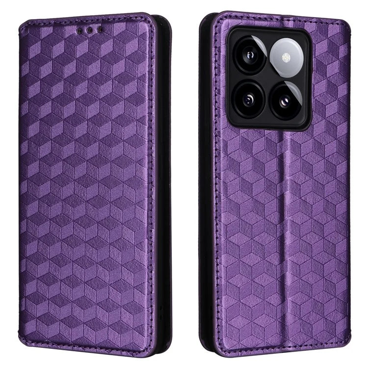 For Xiaomi 14T Wallet Case Rhombus Imprinted Leather Phone Cover