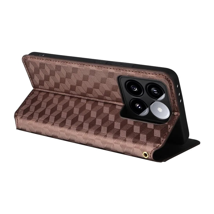 For Xiaomi 14T Wallet Case Rhombus Imprinted Leather Phone Cover