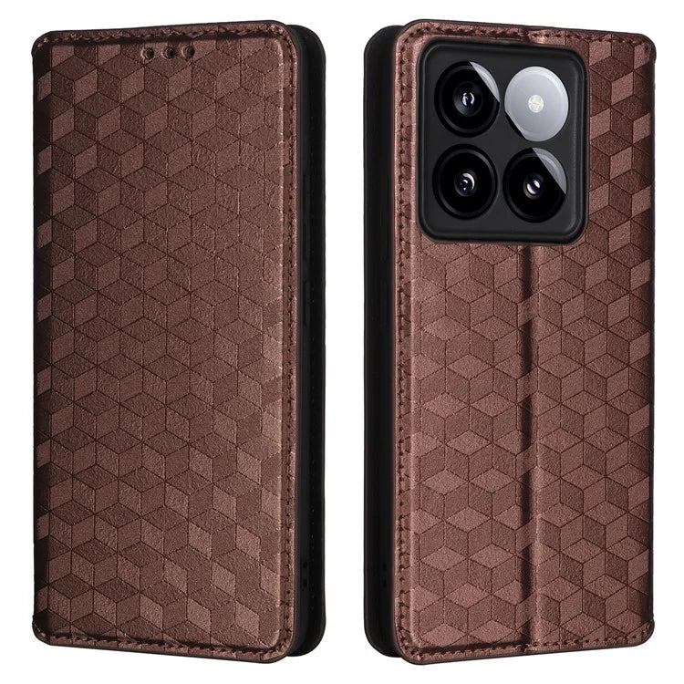 For Xiaomi 14T Pro Wallet Case Rhombus Imprinted Leather Phone Cover