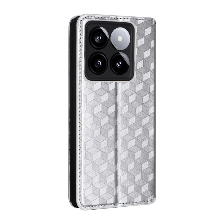 For Xiaomi 14T Pro Wallet Case Rhombus Imprinted Leather Phone Cover