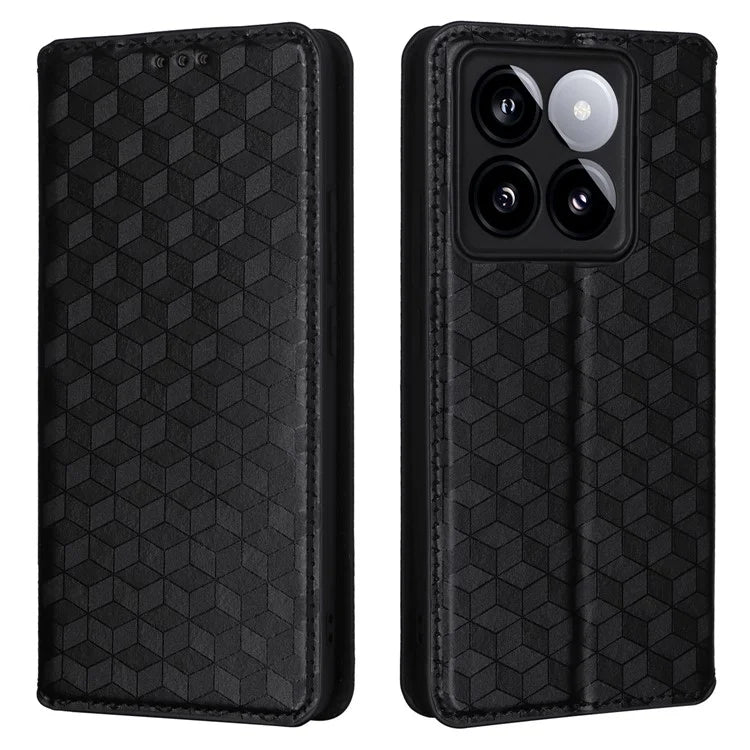 For Xiaomi 14T Pro Wallet Case Rhombus Imprinted Leather Phone Cover