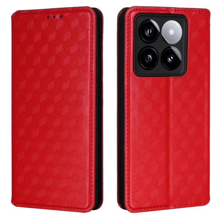For Xiaomi 14T Pro Wallet Case Rhombus Imprinted Leather Phone Cover