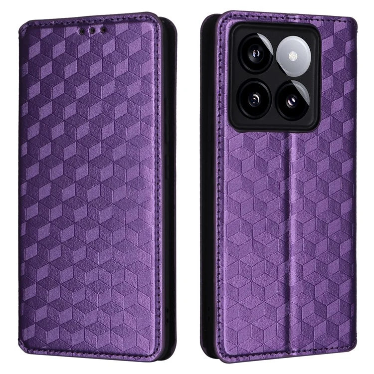For Xiaomi 14T Pro Wallet Case Rhombus Imprinted Leather Phone Cover