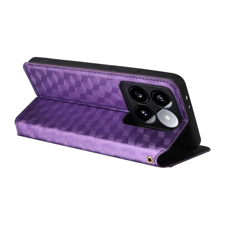 For Xiaomi 14T Pro Wallet Case Rhombus Imprinted Leather Phone Cover