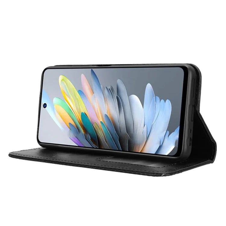 For ZTE Blade A75 4G Leather Case Wallet Stand Retro Texture Phone Cover