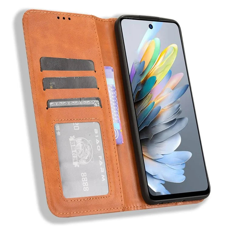 For ZTE Blade A75 4G Leather Case Wallet Stand Retro Texture Phone Cover