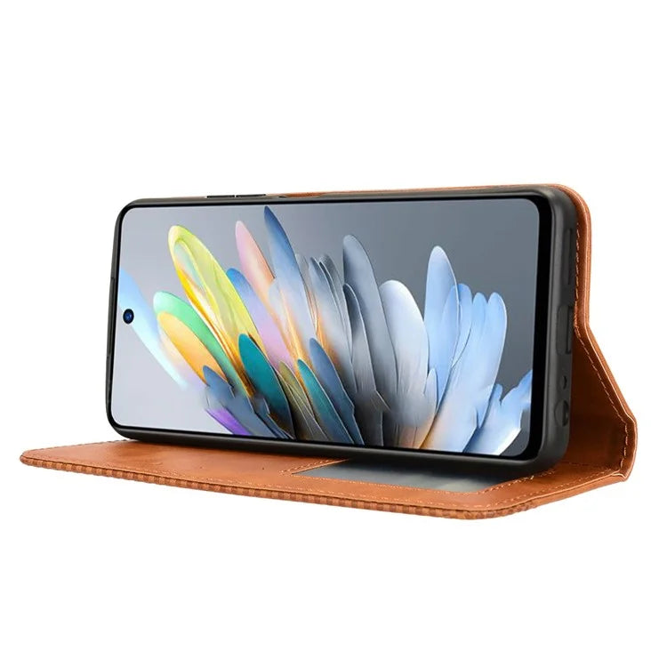 For ZTE Blade A75 4G Leather Case Wallet Stand Retro Texture Phone Cover