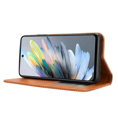 For ZTE Blade A75 4G Leather Case Wallet Stand Retro Texture Phone Cover